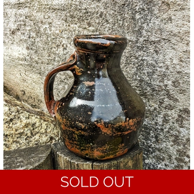 Tenmoku Glazed | Pottery Bottle Vase - Signed AJB